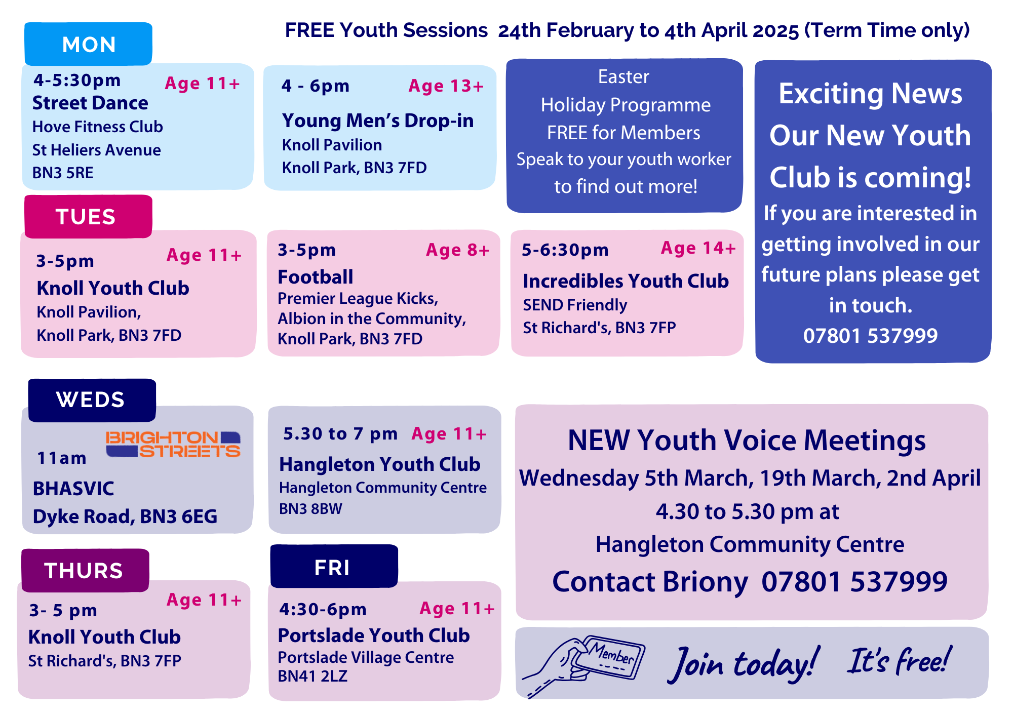 new Youth Work timetable